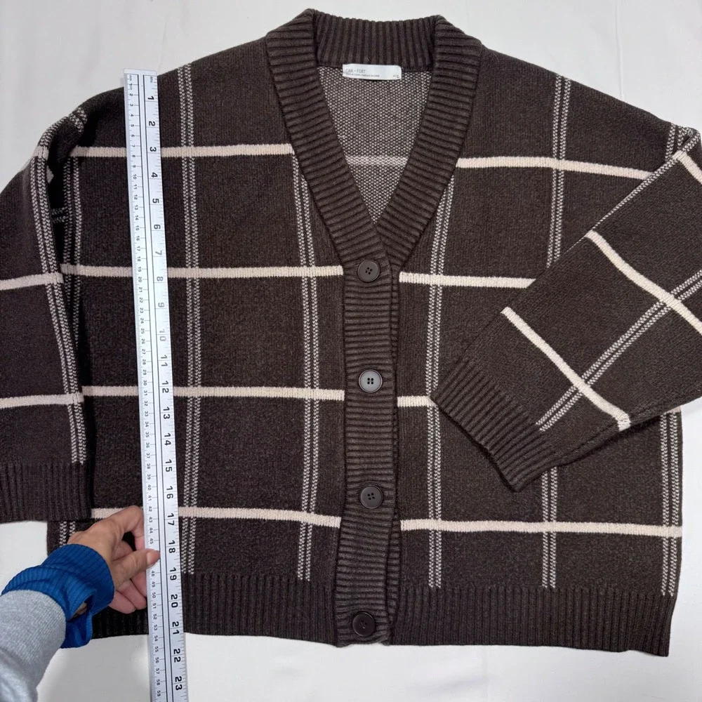 OAK + FORT Plaid Cardigan Brown Oversized M Dark Academia Minimalist Fall Office - Picture 7 of 10